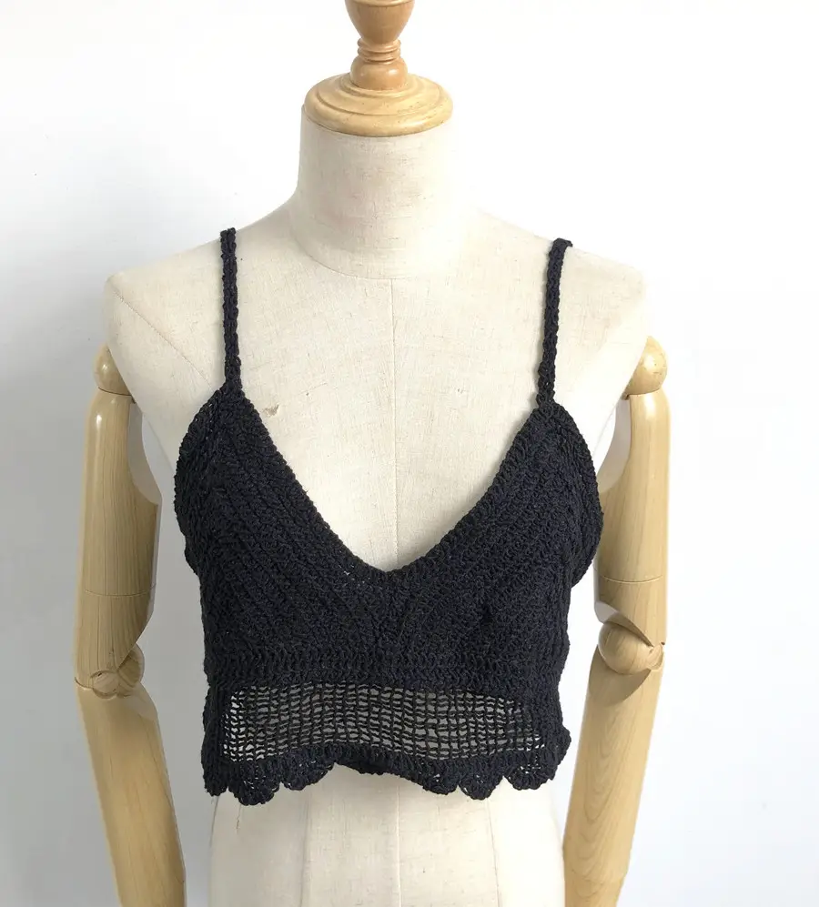 Korean Hook Pattern French Sling Vest Cotton Linen Vest - Image 3