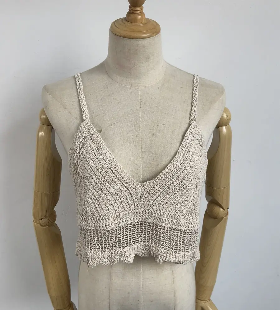 Korean Hook Pattern French Sling Vest Cotton Linen Vest - Image 4