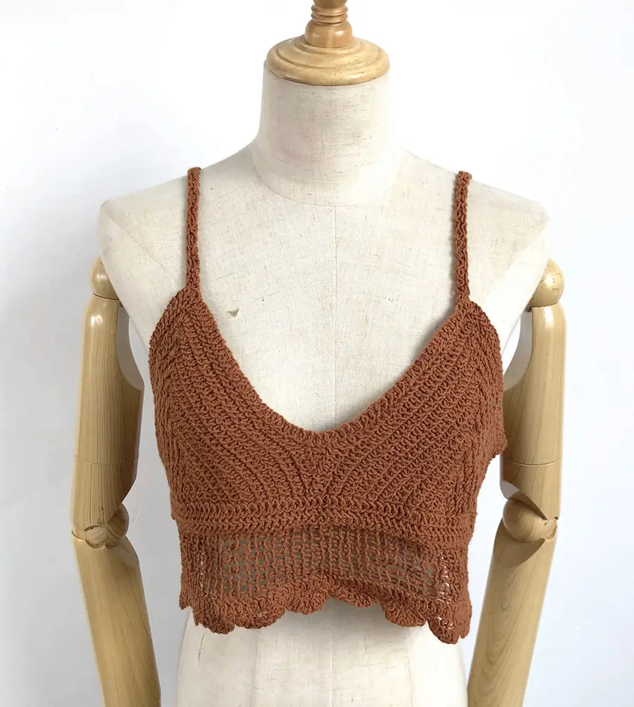 Korean Hook Pattern French Sling Vest Cotton Linen Vest - Image 5
