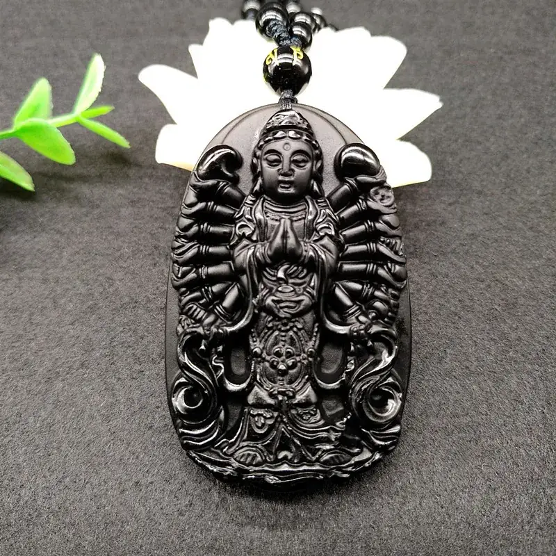 Natural Obsidian Guanyin Pendant for Men Women - Image 2