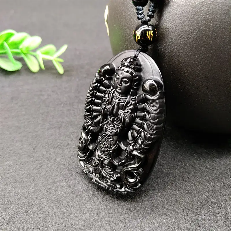 Natural Obsidian Guanyin Pendant for Men Women - Image 3