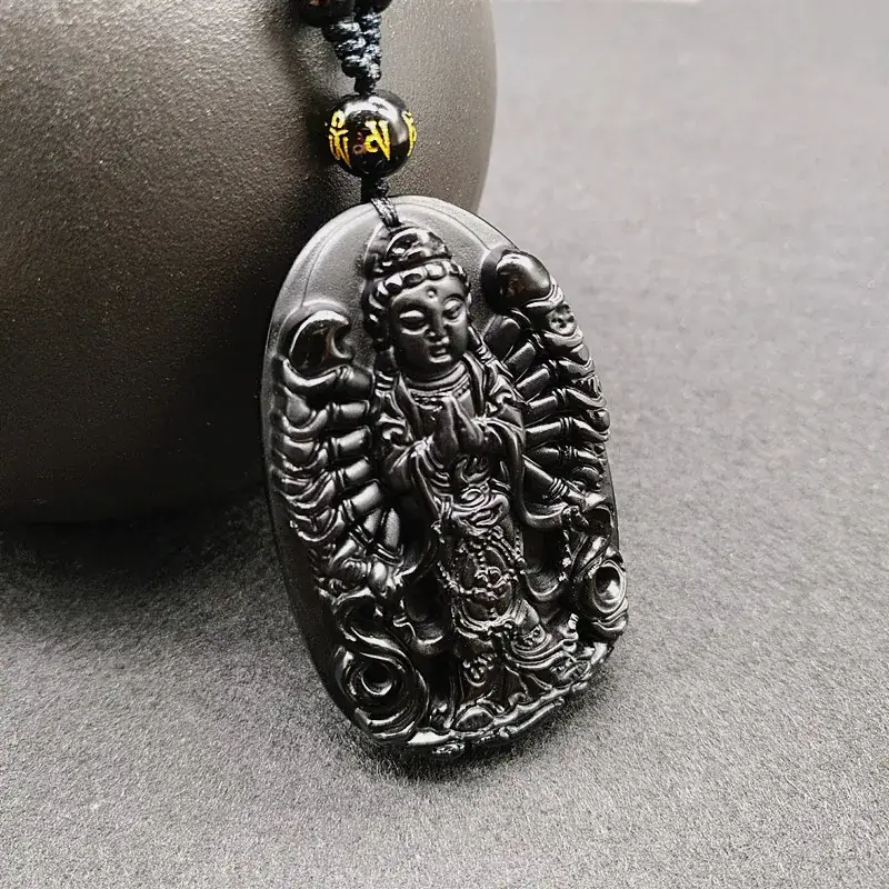 Natural Obsidian Guanyin Pendant for Men Women - Image 4