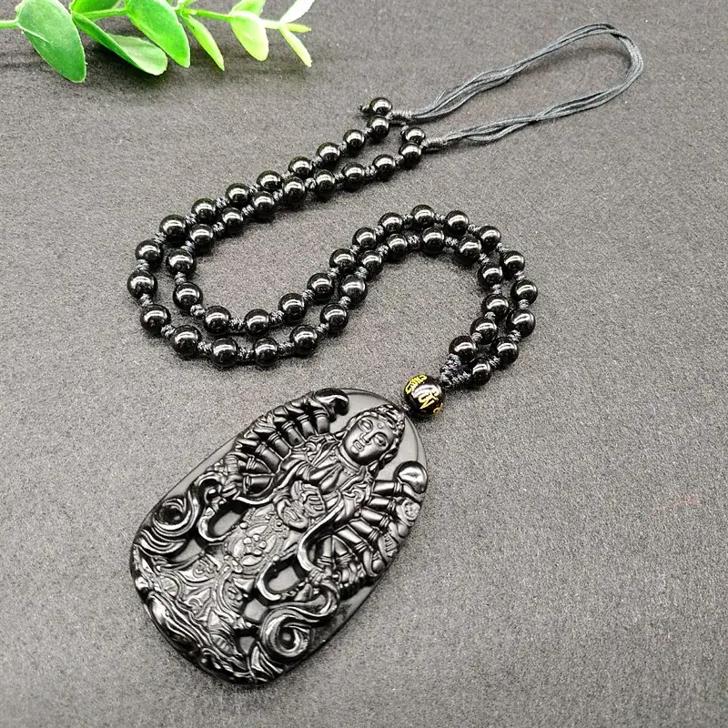 Natural Obsidian Guanyin Pendant for Men Women - Image 5