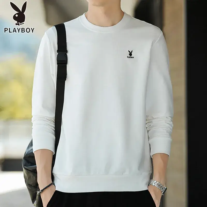 Men Blue Round Neck Long Sleeve Pullover Sweater - Image 6