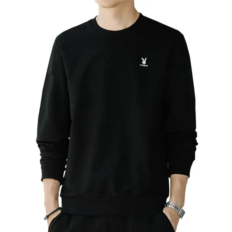 Men Blue Round Neck Long Sleeve Pullover Sweater - Image 9