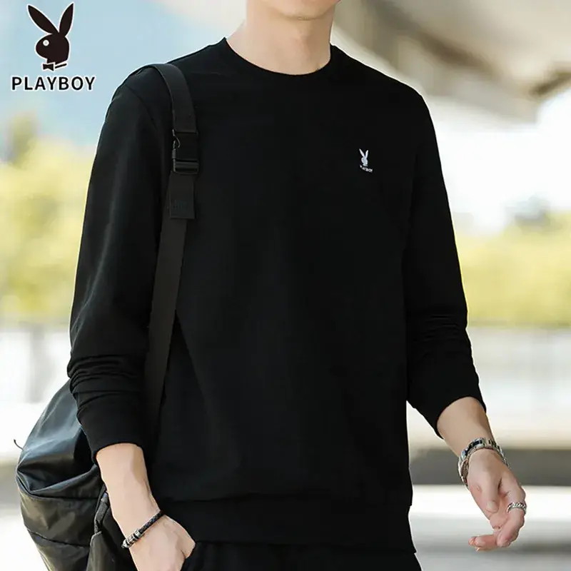 Men Blue Round Neck Long Sleeve Pullover Sweater - Image 2