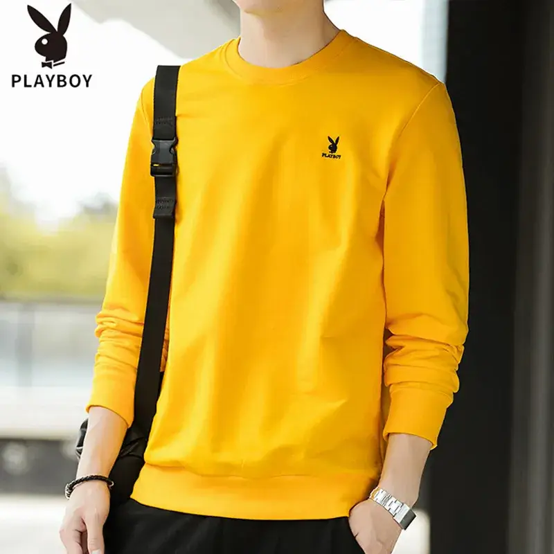 Men Blue Round Neck Long Sleeve Pullover Sweater - Image 4