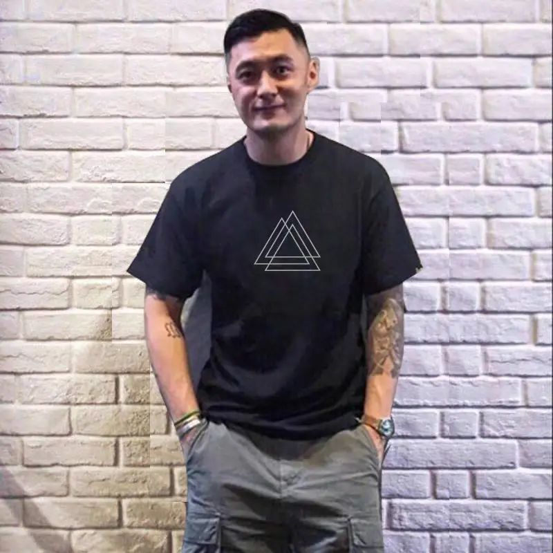 Men Black Triangle Print T-Shirt 2021 Summer