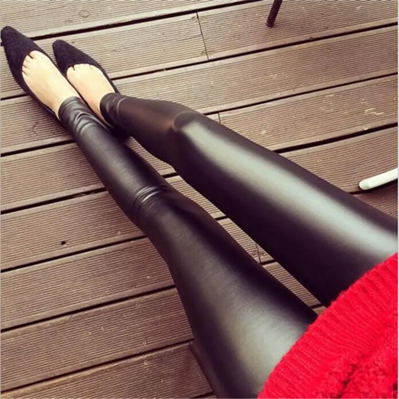 Women Matte Leather Slim Fit Leggings Black - Image 3