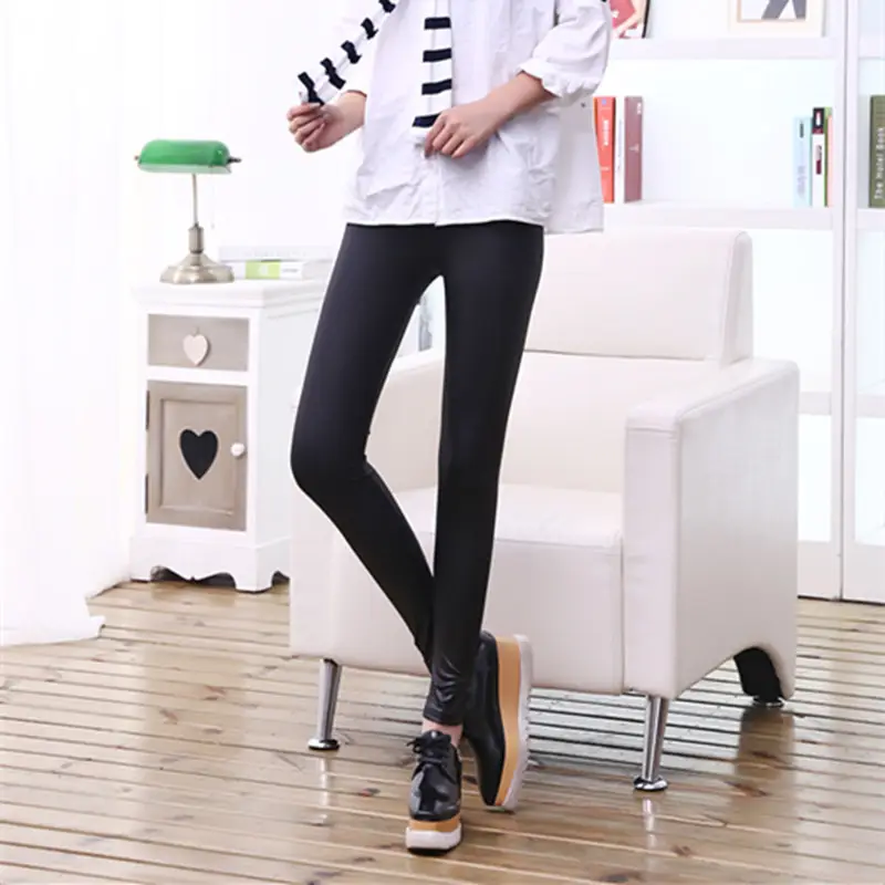 Women Matte Leather Slim Fit Leggings Black - Image 4