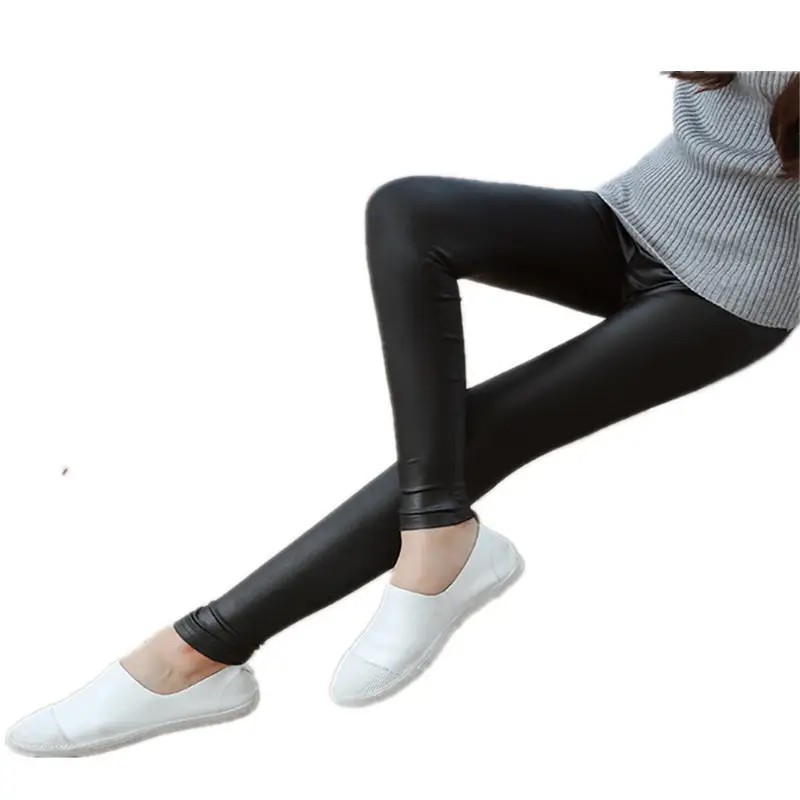 Women Matte Leather Slim Fit Leggings Black - Image 5