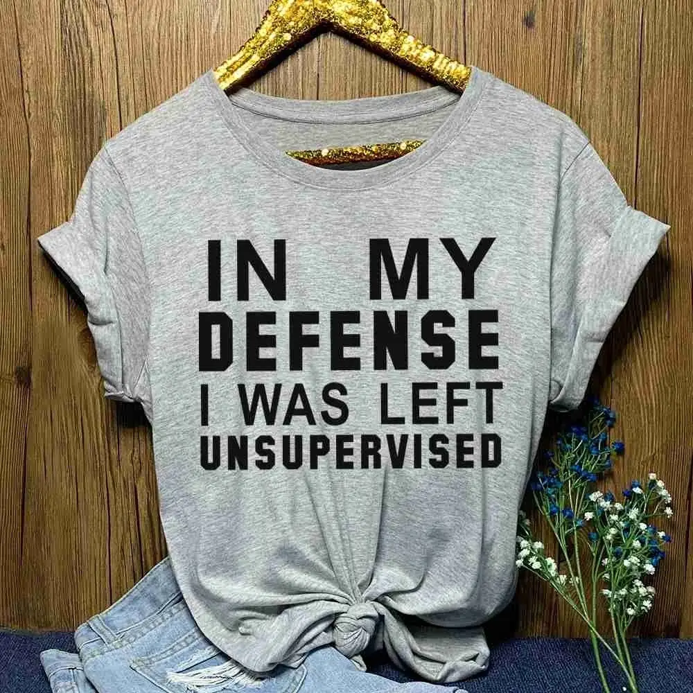My Defense I Was Left Unsupervised Grey T-Shirt - Image 5