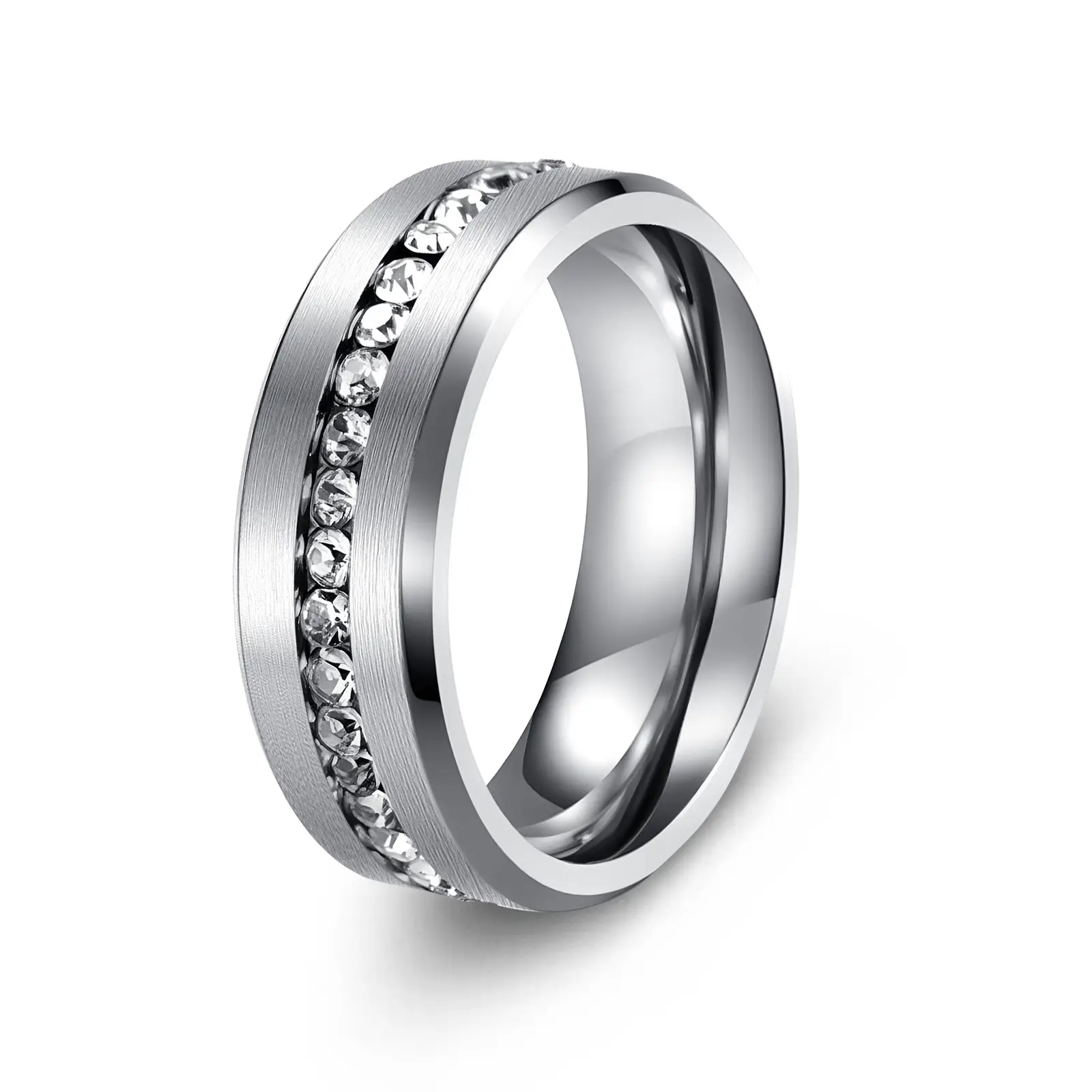 8mm Wide Single Row Full Diamond Zircon Ring - Image 2
