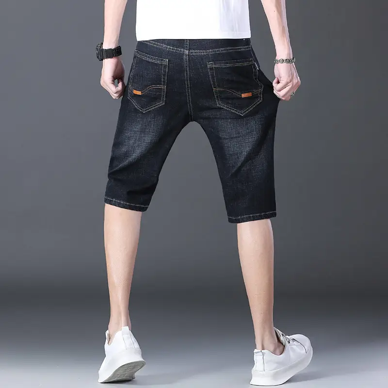 Men Slim Fit Blue Denim Capri Shorts - Image 5