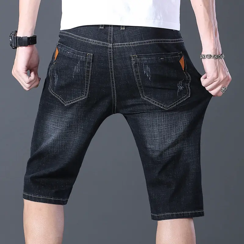 Men Slim Fit Blue Denim Capri Shorts - Image 6
