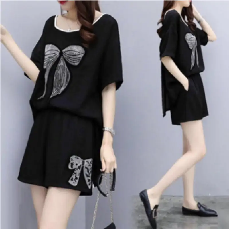 Women Sequined Butterfly Shorts Set Black 2023 - Image 4