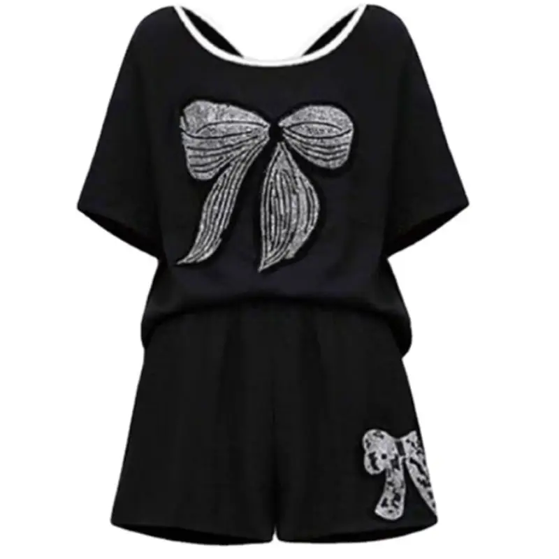Women Sequined Butterfly Shorts Set Black 2023 - Image 5