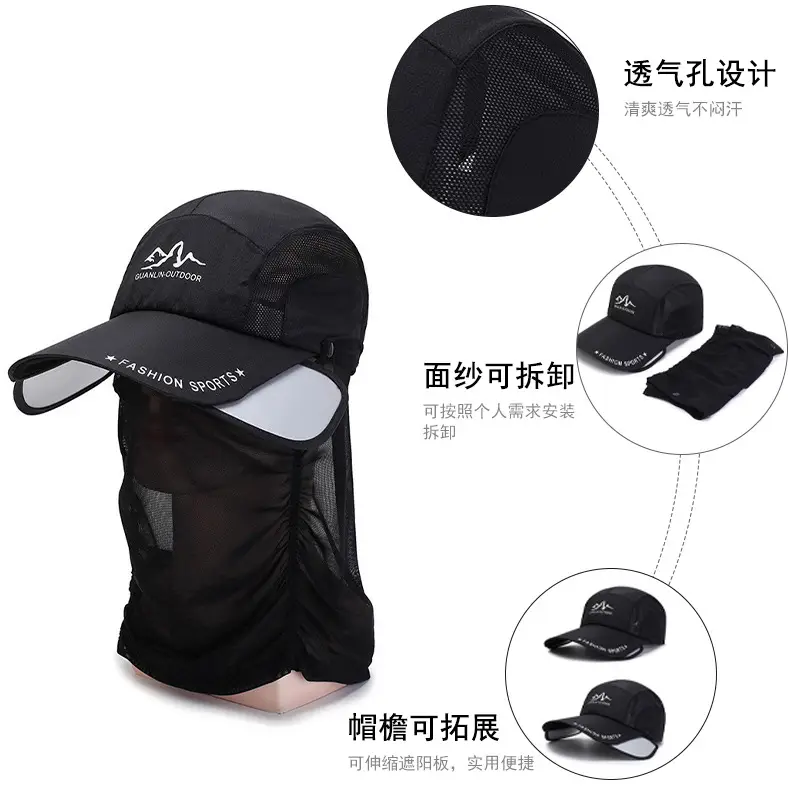 Blue Detachable Neck Sunscreen Cap for Men Women - Image 7