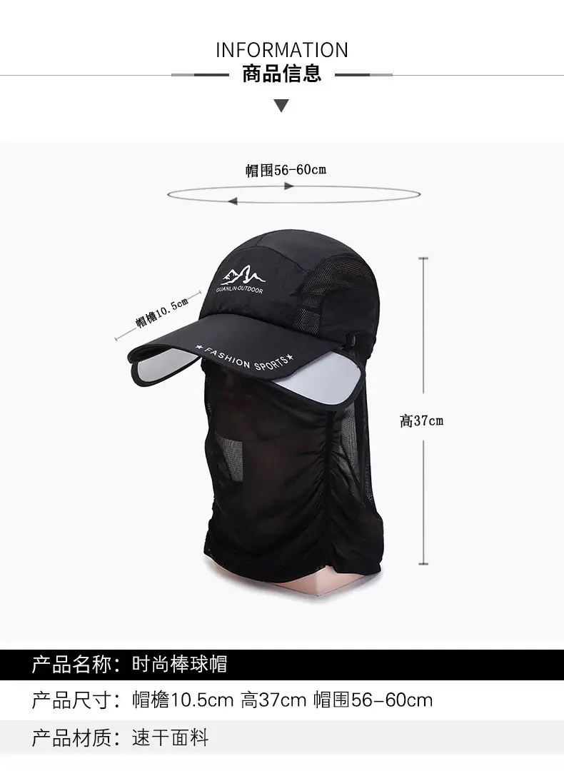 Blue Detachable Neck Sunscreen Cap for Men Women — feature 2