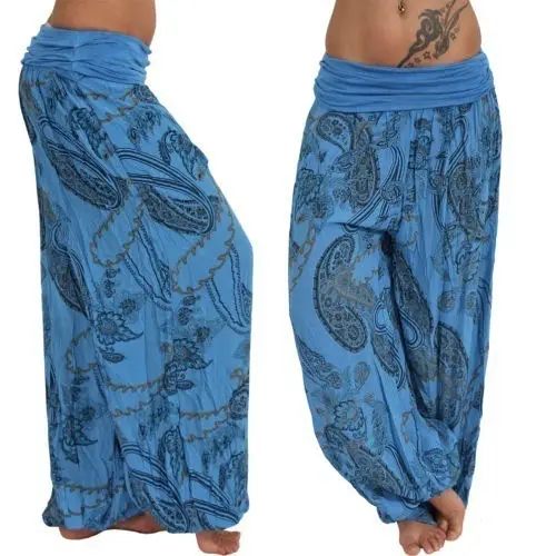 2021 Blue Paisley Print Long Wide Leg Pants - Image 4