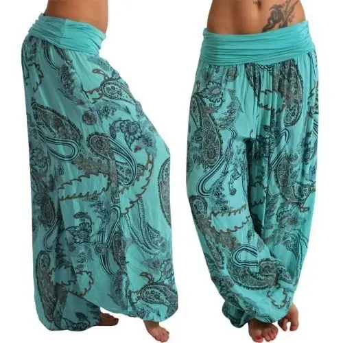 2021 Blue Paisley Print Long Wide Leg Pants - Image 3