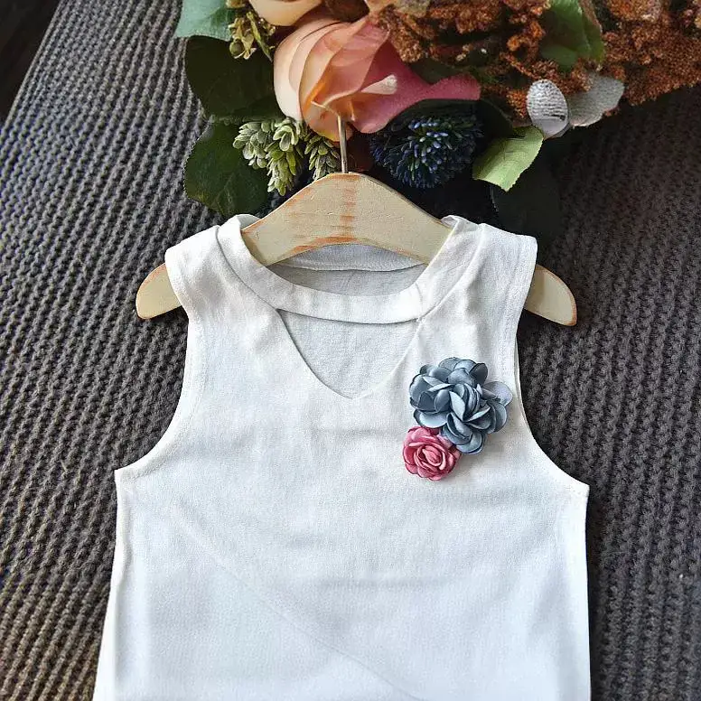 Girls Sleeveless Top with Leaf Print White 2020 Summer - Image 5