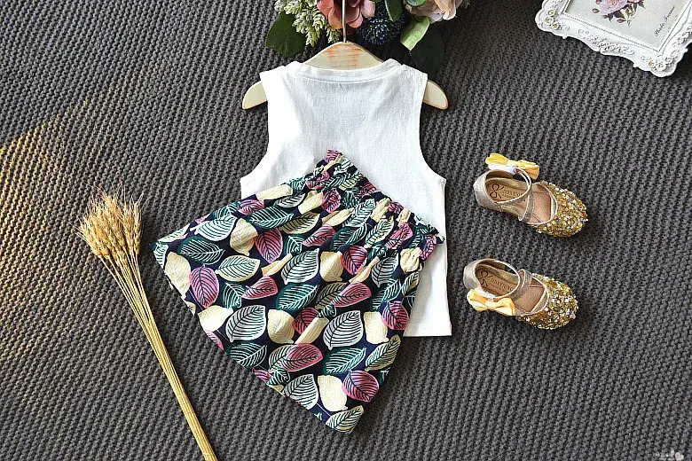 Girls Sleeveless Top with Leaf Print White 2020 Summer β feature 13