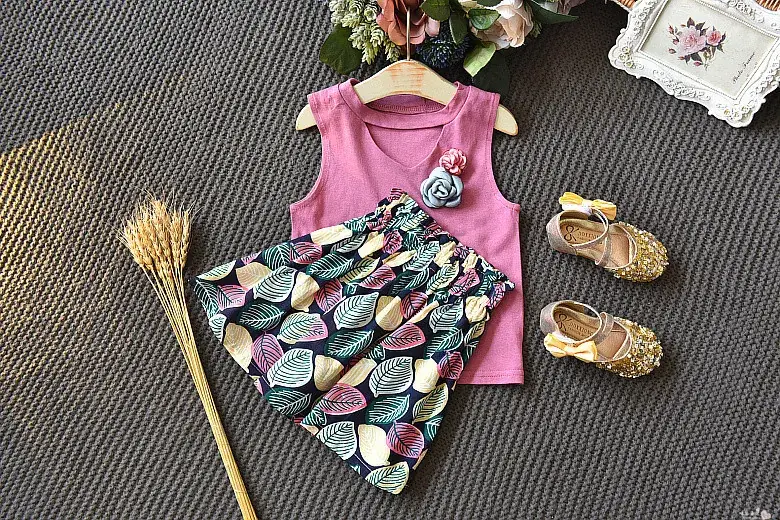Girls Sleeveless Top with Leaf Print White 2020 Summer β feature 16