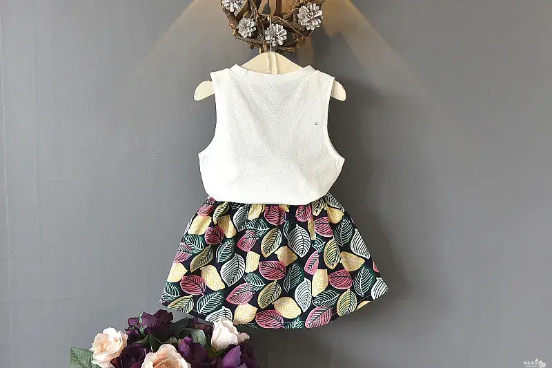 Girls Sleeveless Top with Leaf Print White 2020 Summer β feature 3