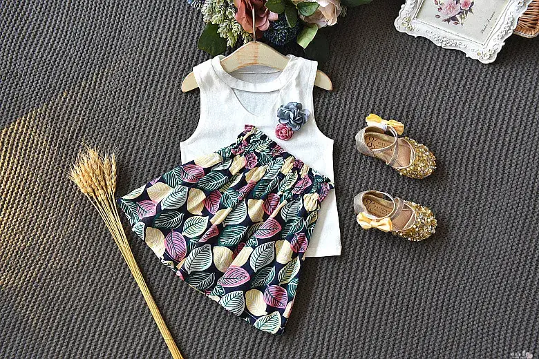 Girls Sleeveless Top with Leaf Print White 2020 Summer β feature 7