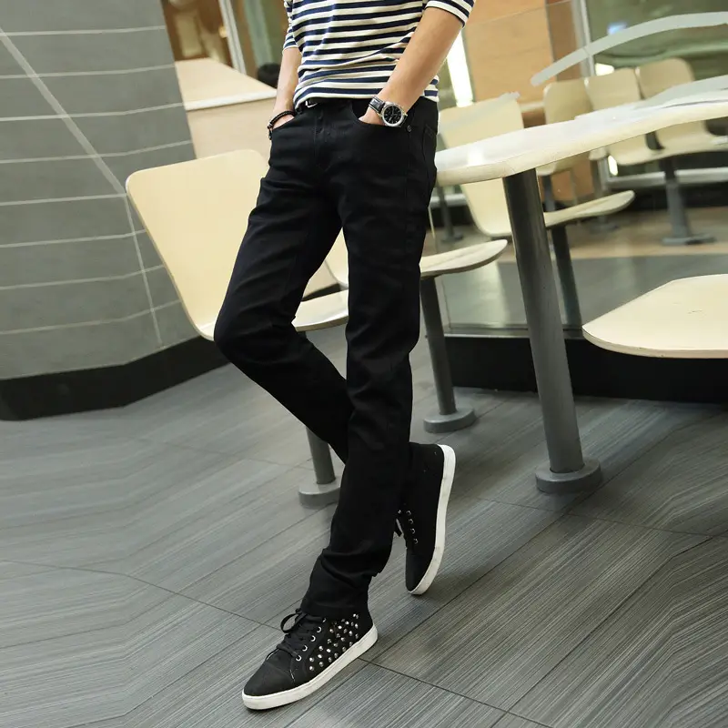 2024 Thin Men's Slim Fit Jeans Black Casual Student Style