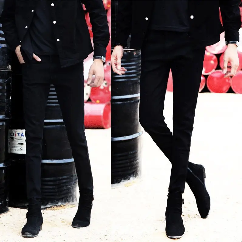 2024 Thin Men's Slim Fit Jeans Black Casual Student Style