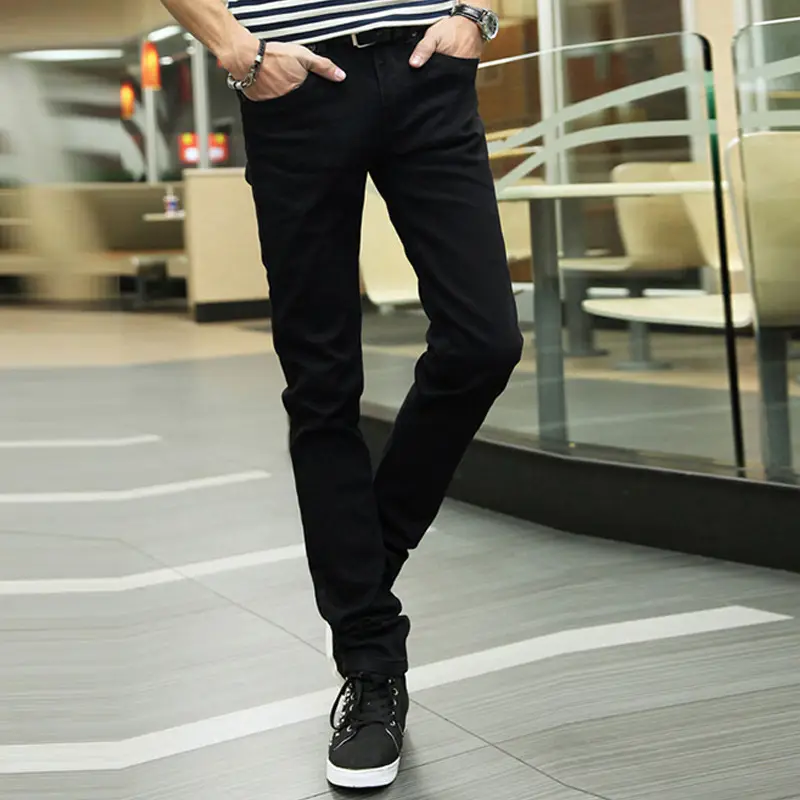 2024 Thin Men's Slim Fit Jeans Black Casual Student Style