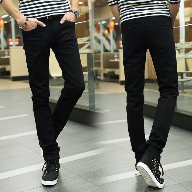 2024 Thin Men's Slim Fit Jeans Black Casual Student Style