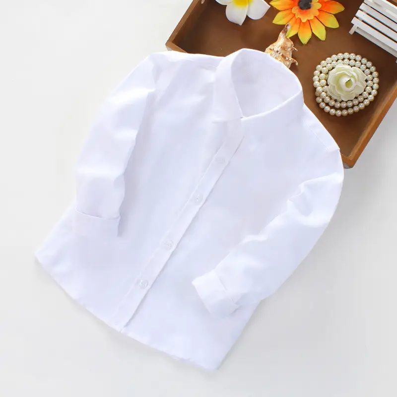 Children's White School Shirt Long Sleeve Boy Girl - Image 2