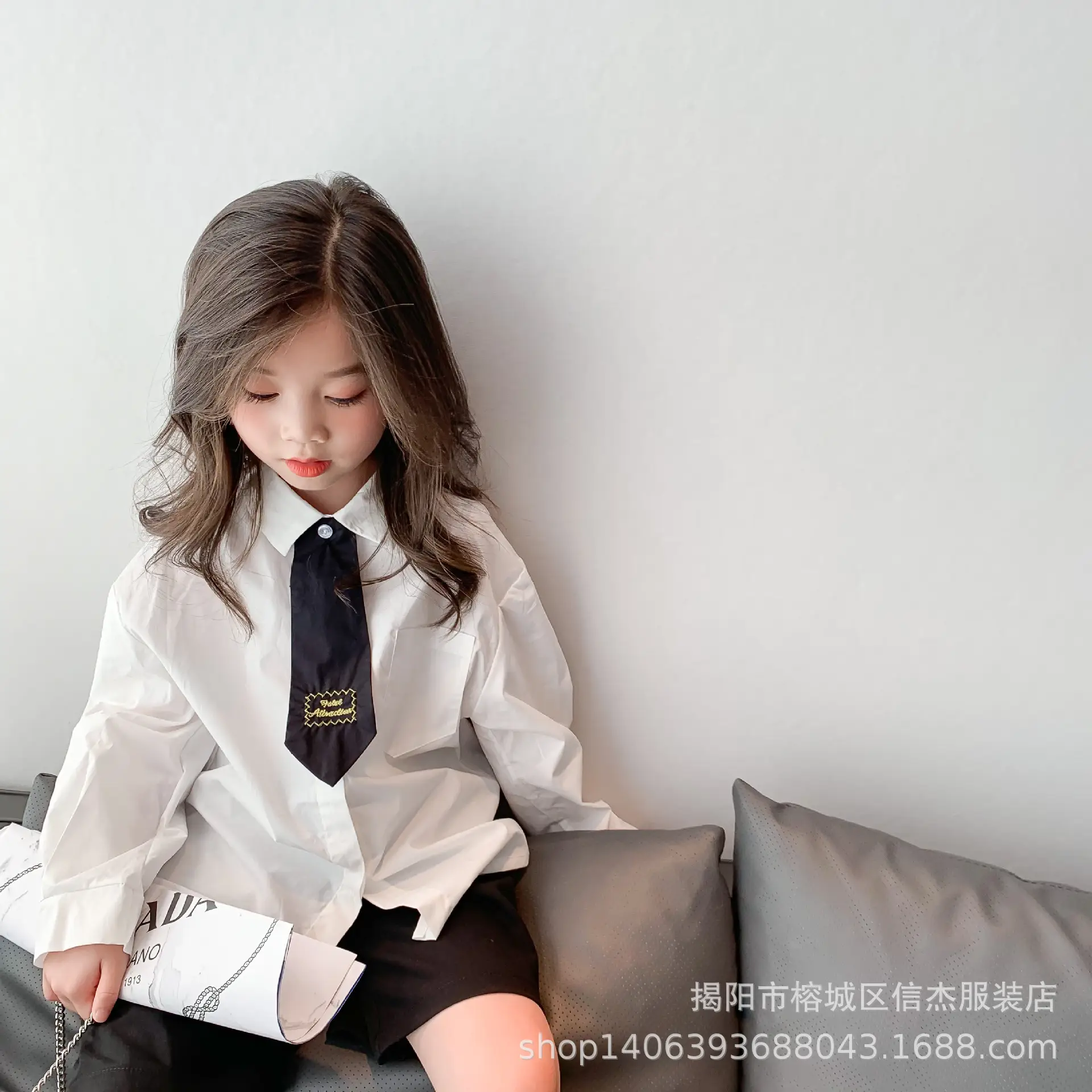 Children's White School Shirt Long Sleeve Boy Girl - Image 4