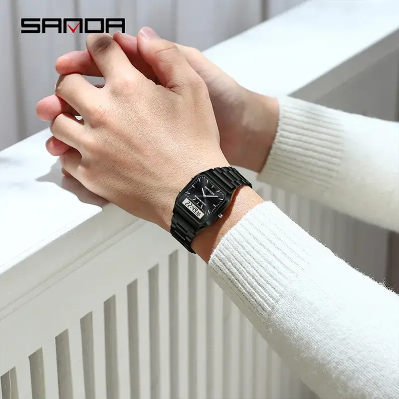 Sanda Men's 3-Tier Digital Watch with Water Resistant Steel Band - Image 9