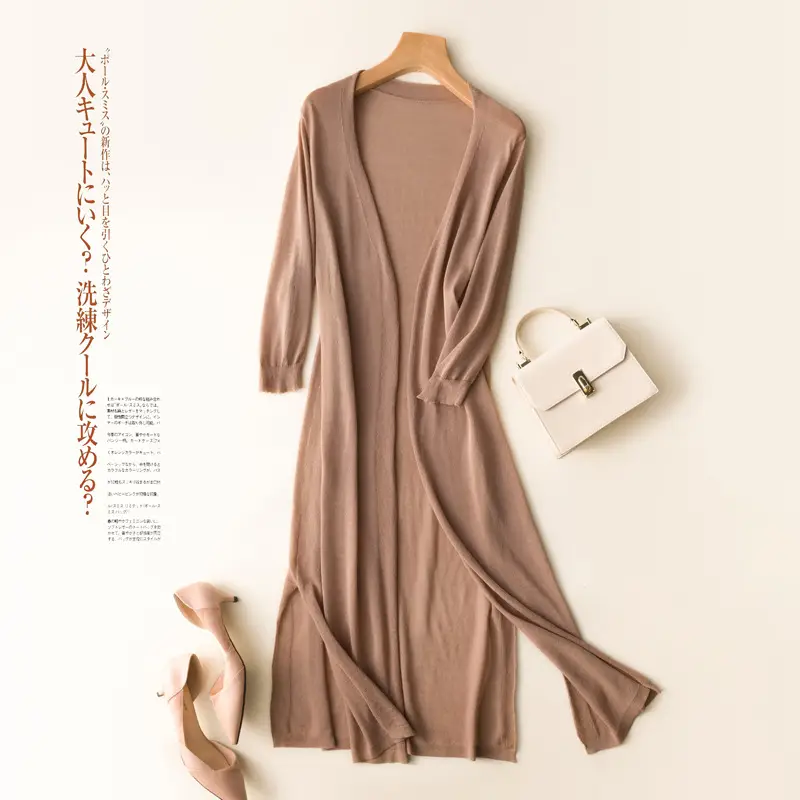 Women's Kitted Cardigan Coat Mid-Length Brown 2019 - Image 6