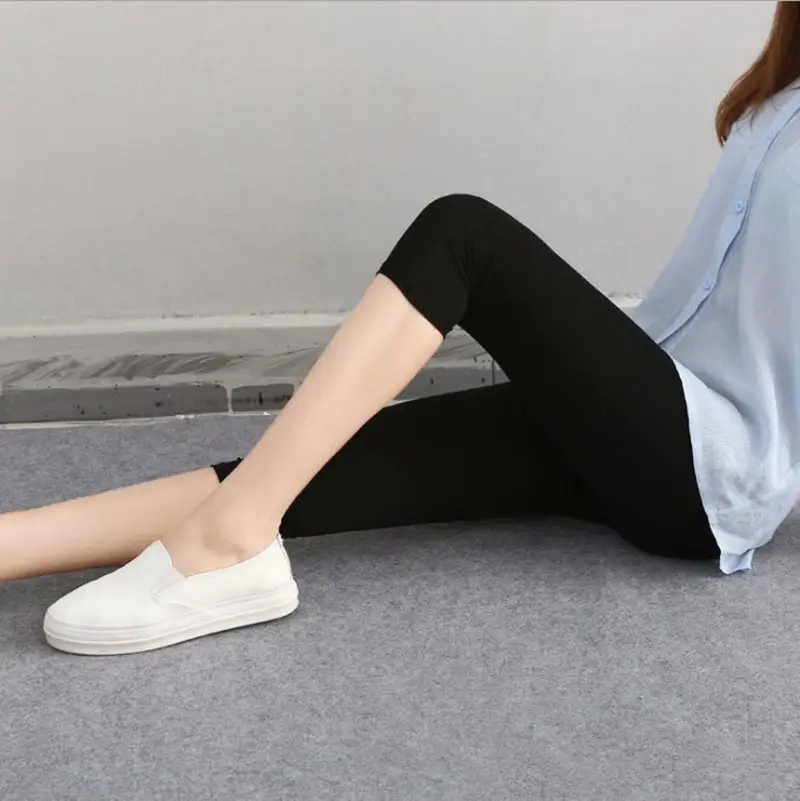 Glossy Nylon Cropped Leggings Women Spring Autumn Super Plus Size - Image 4