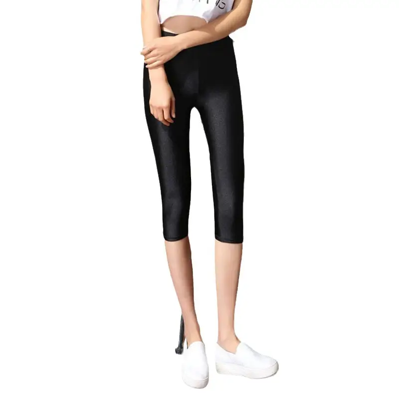 Glossy Nylon Cropped Leggings Women Spring Autumn Super Plus Size - Image 8