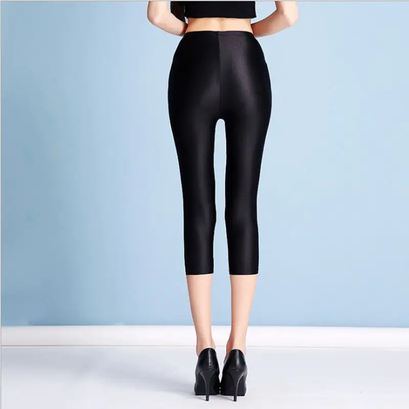Glossy Nylon Cropped Leggings Women Spring Autumn Super Plus Size — feature 22