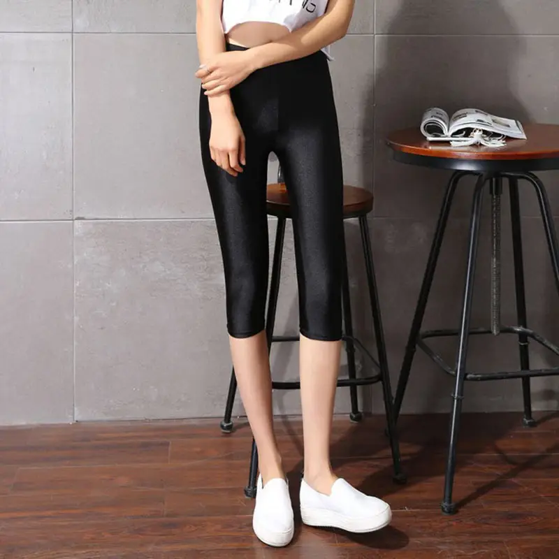 Glossy Nylon Cropped Leggings Women Spring Autumn Super Plus Size — feature 23