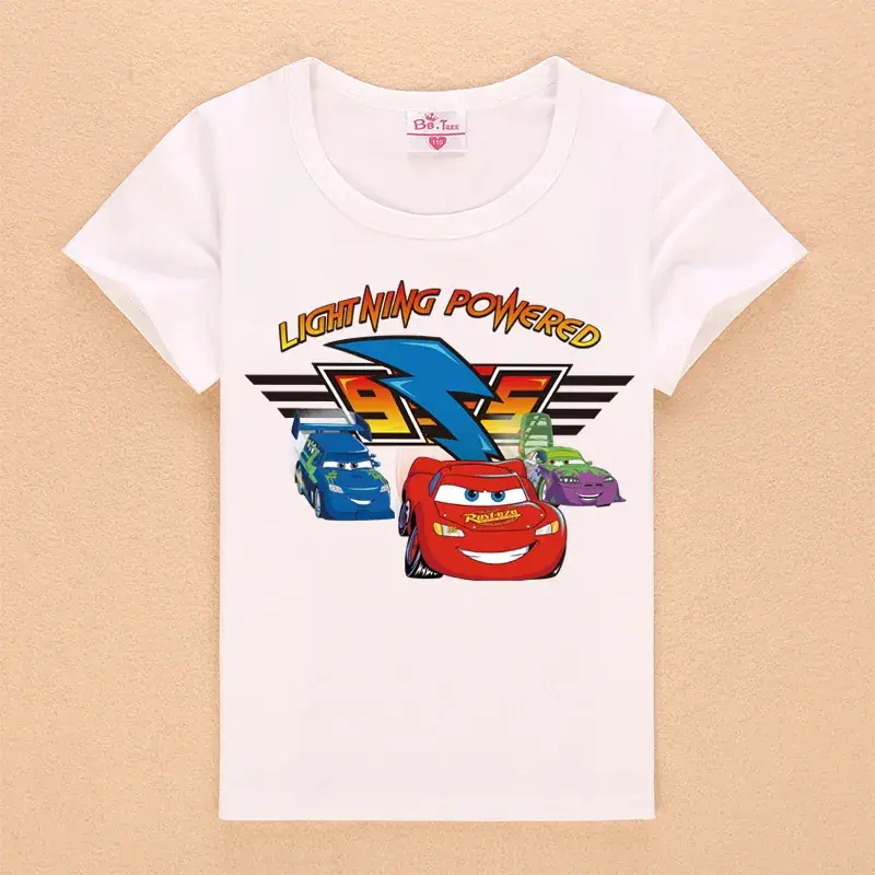 Cartoon Car Boys Blue T-Shirt Lightning Powered