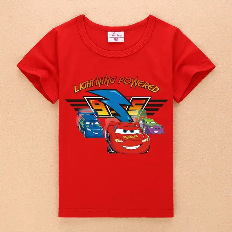Cartoon Car Boys Blue T-Shirt Lightning Powered