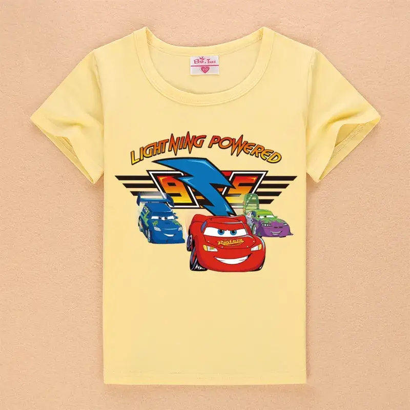 Cartoon Car Boys Blue T-Shirt Lightning Powered