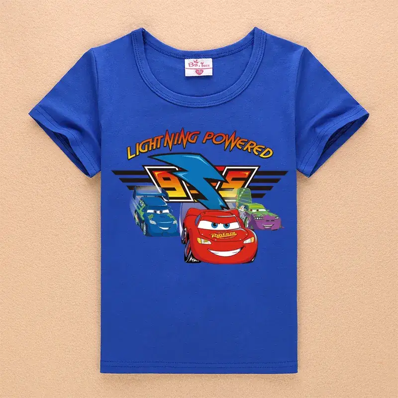 Cartoon Car Boys Blue T-Shirt Lightning Powered
