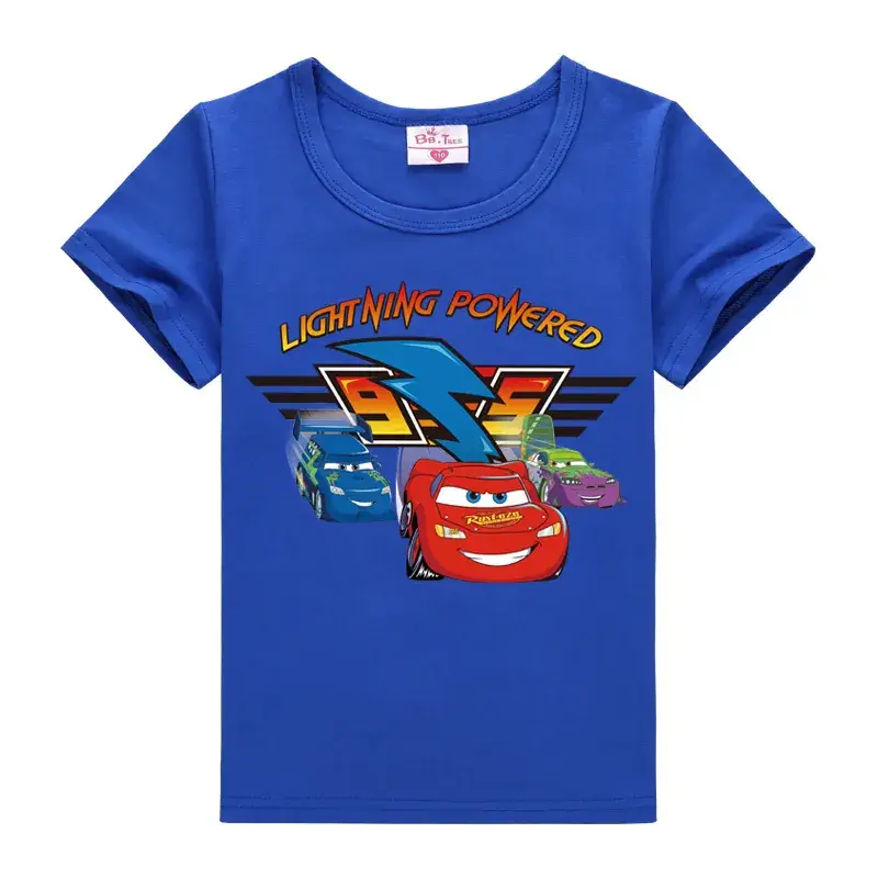 Cartoon Car Boys Blue T-Shirt Lightning Powered