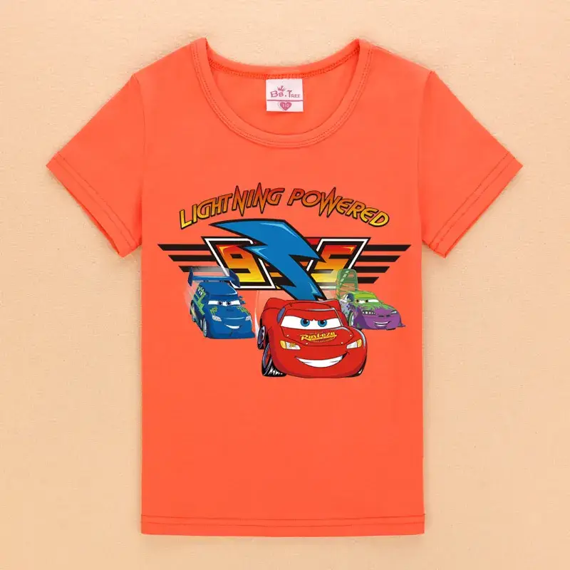 Cartoon Car Boys Blue T-Shirt Lightning Powered