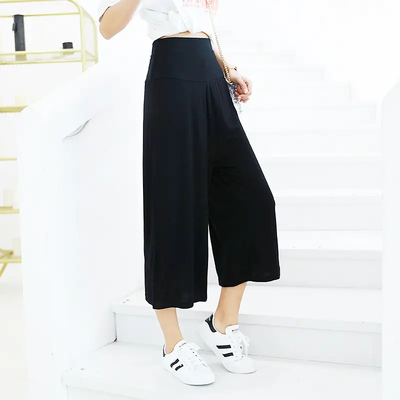 Women Wide Leg Cropped Navy Blue Pants — feature 11