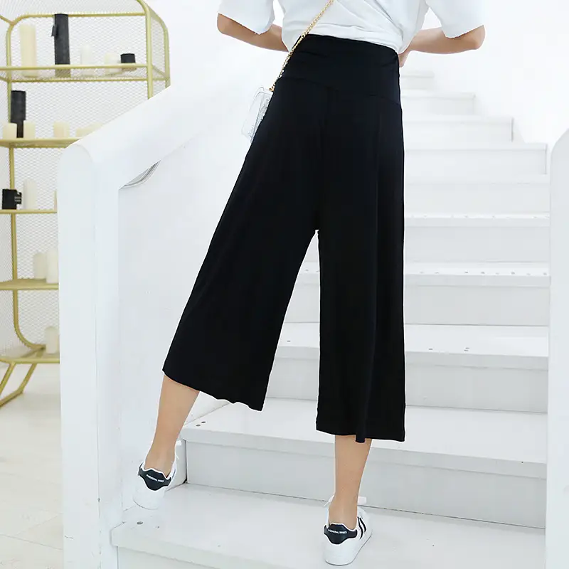 Women Wide Leg Cropped Navy Blue Pants — feature 12
